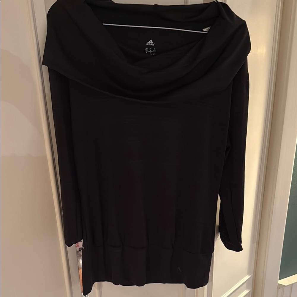 Black Adidas Cowl Neck Workout Top w/ Banded Waist & Hood